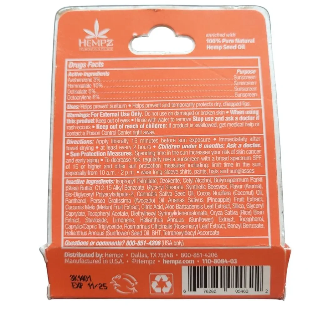 Hempz Sweet Pineapple & Honey Melon Ultimate Hydration Lip Balm SPF 30 NEW